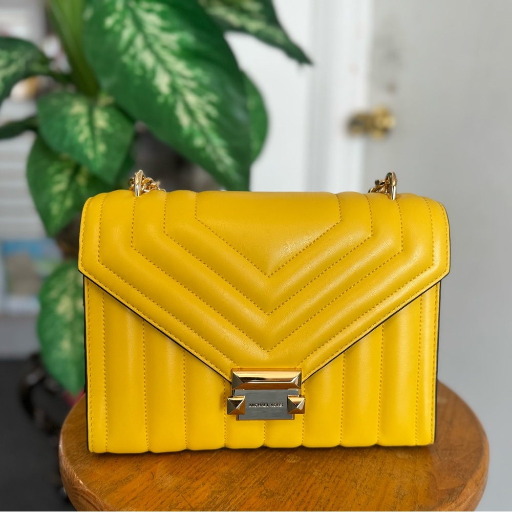 Michael Kors Whitney Medium Quilted Shoulder Bag-Yellow-$628 RETAIL NWT